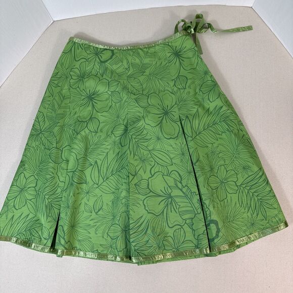 St. John’s Bay Vintage Y2K Green Floral Hawaiian Wrap Skirt Stretch Women’s 10 - Picture 3 of 9